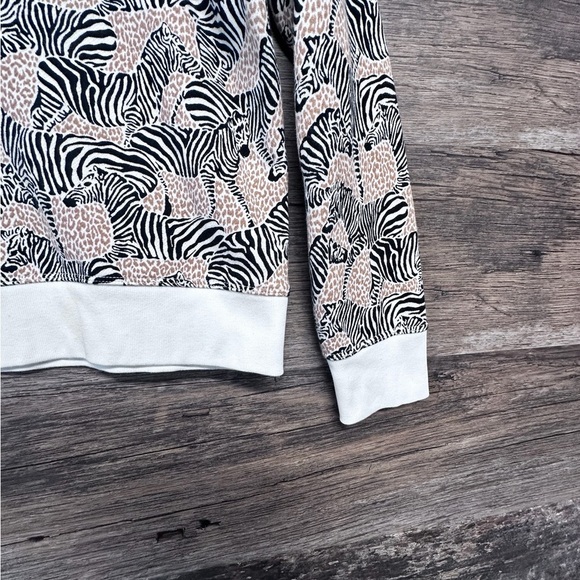 J. Crew Black Tan White Zebra Print Crewneck Sweatshirt - Picture 4 of 9